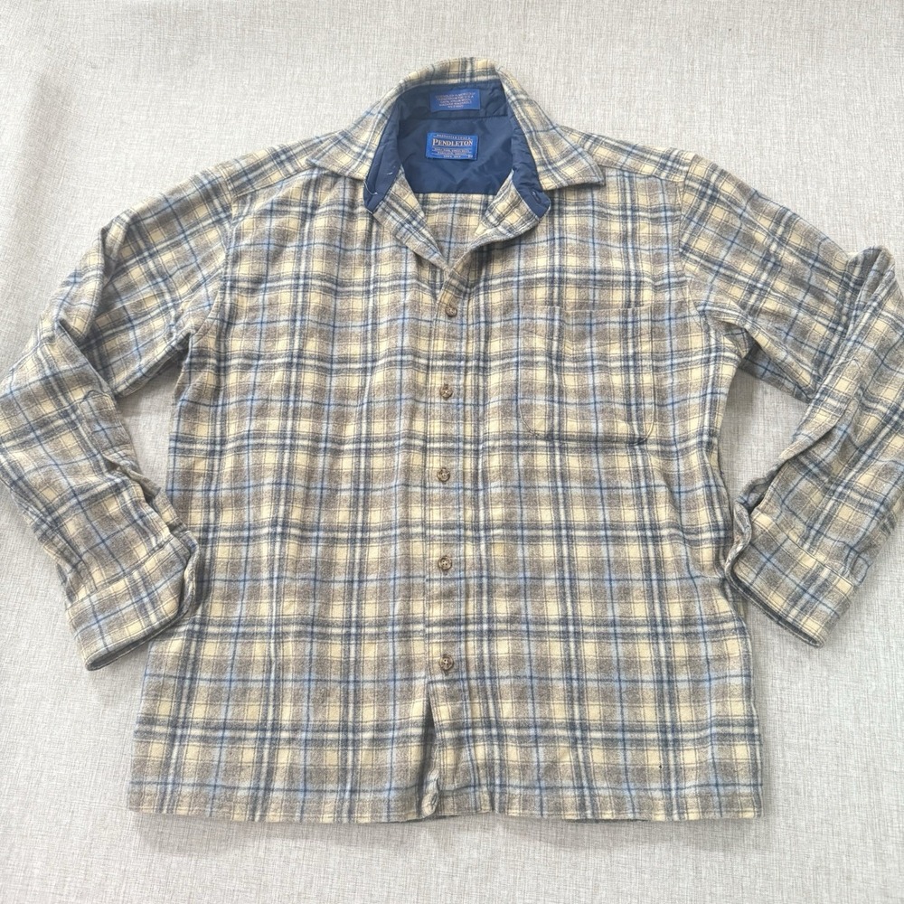 Pendleton 100% Wool Button Down Shirt Mens Medium Blue Plaid